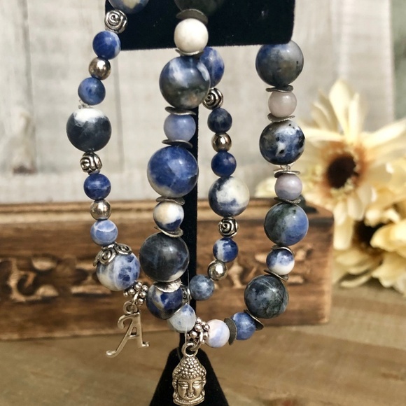 Gemstone Beaded Charm Bracelet Buddha Initial - Picture 7 of 7